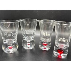Di Amore Fluted Clear Shot Glasses Red Bubble in Base Four Shot Glasses